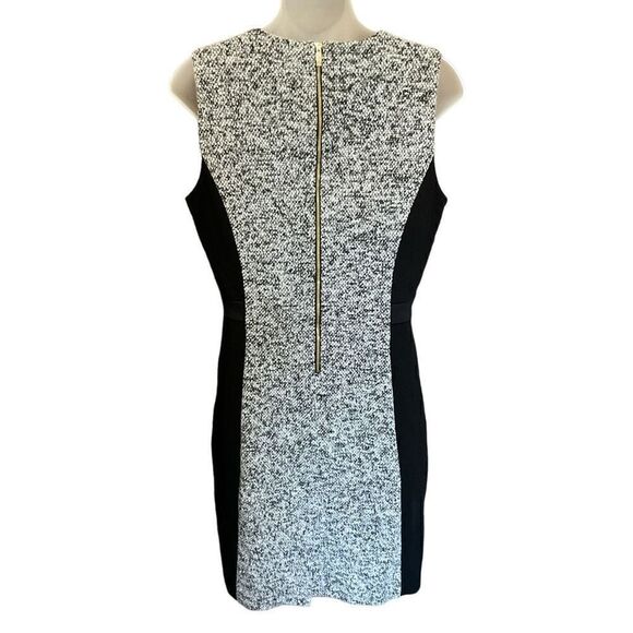 Calvin Klein Midi Sheath Dress Tweed Round Neck Black White Zip Back Back Slit 8 - Picture 2 of 11